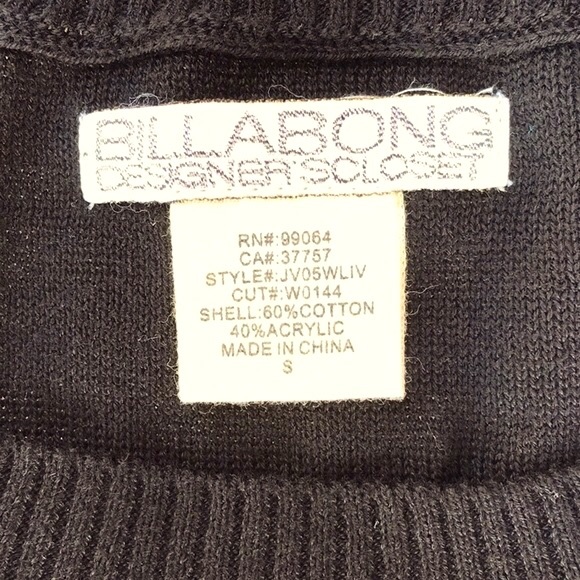 Billabong Hi Lo Black Sweater Size Small - Picture 7 of 14